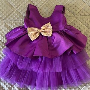 Purple Tulle Dress with Gold Bow